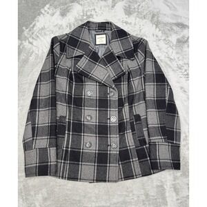 Old Navy Gray Plaid Pea Coat Womens XL Wool Blend Jacket Double Breasted Preppy